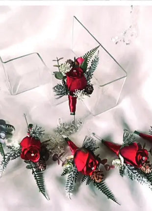 Artificial Wedding Flowers in Burgundy Red Cascading wintry Bridal Bouquet image 5