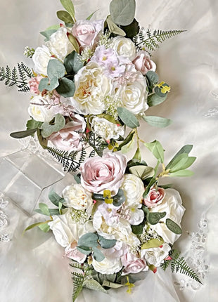 Artificial Roses, Peonies in Cream, pink, Ivory Teardrop Bridal Bouquet image 2