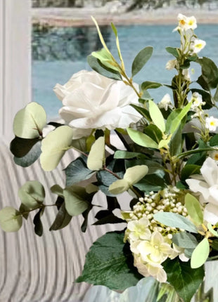Lime Green, White silk Floral Arrangement  with Hydrangea and Rose Decor image 4