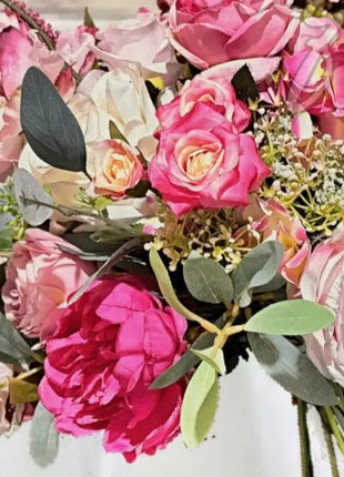 Cerise Rose Spray Bridal Bouquet,  Artificial Wedding Flowers with peony, gyp image 4