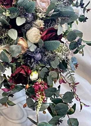 Silk Scottish thistle, rose bridal flowers  in Blue , Burgundy Blush Roses image 8