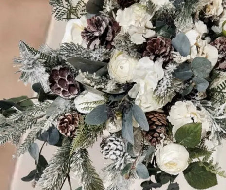 Wintry Christmas Cascade Bridal Bouquet, Ivory, Cream with Fir Cones , spruce  image 2