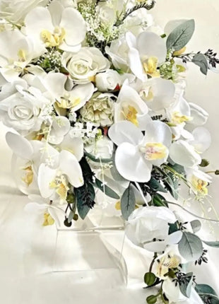 Cascading  White Bridal Bouquet with Rose, Orchid image 2