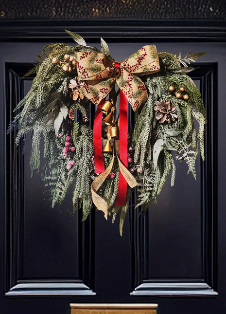 Christmas wreath - real touch snowy nordic pine, fir cones, berries & Bells   image 0