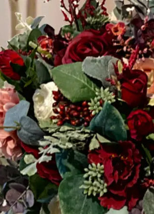 Romantic red silk Floral Arrangement  in Creams  with Roses for Vase Decor image 3