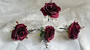 Silk Artificial Rose bouquet, pink, burgundy , Ivory round  Bridal flowers image 6