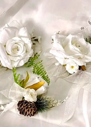 Wintry, Christmas bride bouquet in white, Ivory, cream with fir cones 10pc image 3
