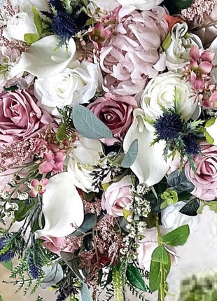 Scottish Dusky mauve  rose bridal bouquet, teardrop silk wedding flowers image 6