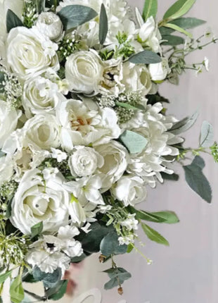 Artificial Roses, Peonies in White Ivory Teardrop Bridal Bouquet | Wedding Fl image 8