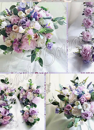 Silk Artificial Rose bouquet lavender,, lilac, Ivory round  Bridal flowers image 3