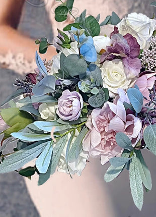 Silk Roses, dahlia, Peony bouquet -llac, pink, mauve, Ivory oval Bridal flowers image 6