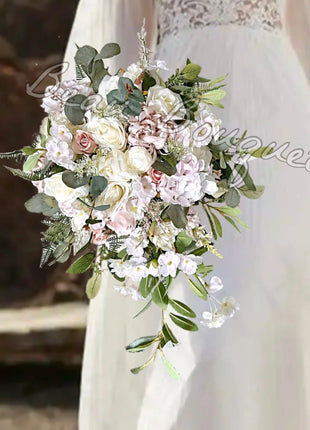 Artificial Roses, Peonies in Cream, pink, Ivory Teardrop Bridal Bouquet image 7