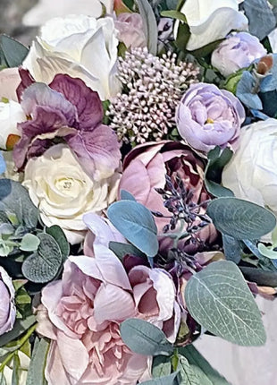 Silk Roses, dahlia, Peony bouquet -llac, pink, mauve, Ivory oval Bridal flowers image 7