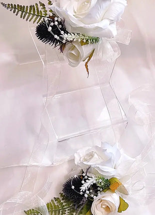 Artificial Wedding Flowers Orange, Plum, Ivory Teardrop Bridal Bouquet with Ca image 3