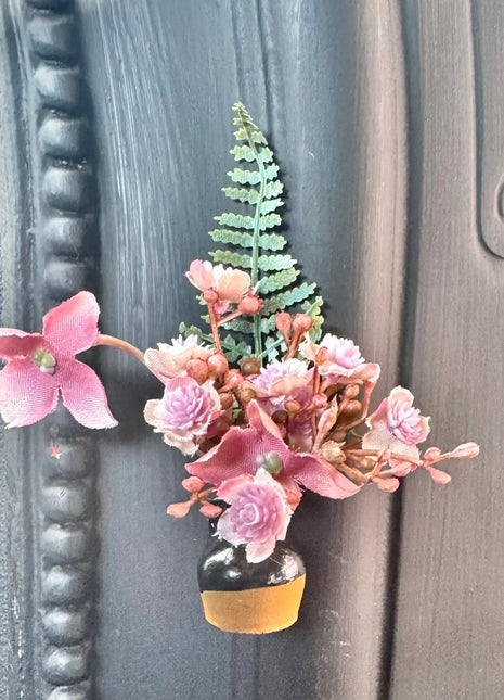 Faux Flower fridge magnet gift wedding favour in mauves | black terracotta pot image 0