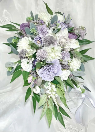 Silk Rose bouquet in mauve, lilac, Ivory teardrop Bridal flowers image 3