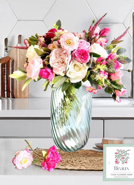 Faux Floral Arrangement  in Pink Ivory Rose, Sweet Pea, Peony , Country Creek image 0