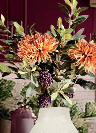 Orange Chrysanthemum in Mauve, Thistle Floral Arrangement Turret Way image 1