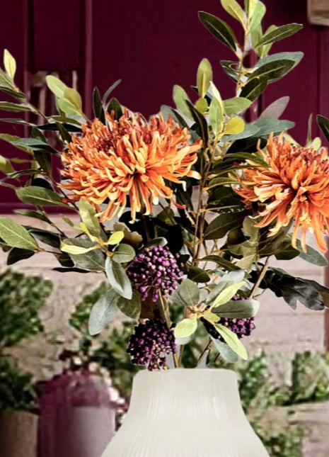 Orange Chrysanthemum in Mauve, Thistle Floral Arrangement Turret Way image 1