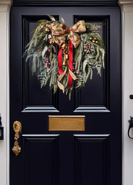 Christmas wreath - real touch snowy nordic pine, fir cones, berries & Bells   image 1