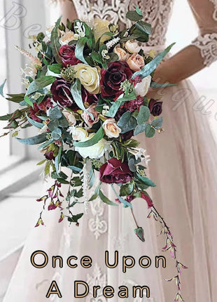 Silk Scottish thistle rose bridal flowers ivory, Burgundy, Blush Roses image 0