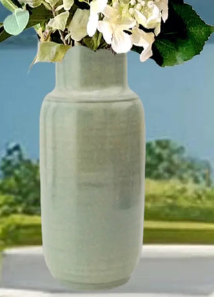 Ceramic Vase with Reactive Green Glaze 29cm Tall, River Valley Vase - Beaux Faux Flowers Shop