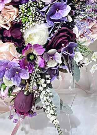 Silk Rose, lilacs bouquet purple, mauve, Ivory teardrop Bridal flowers image 5