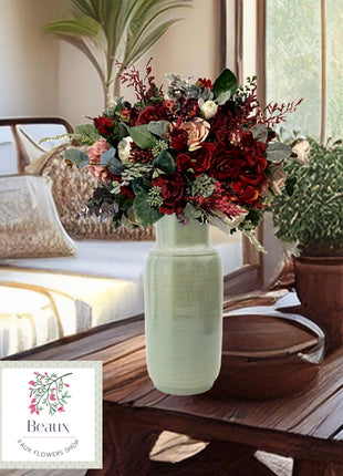 Romantic red silk Floral Arrangement  in Creams  with Roses for Vase Decor image 0