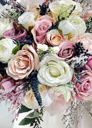 Silk Artificial Rose bouquet mauve, blush, navy, Ivory round  Bridal flowers image 9
