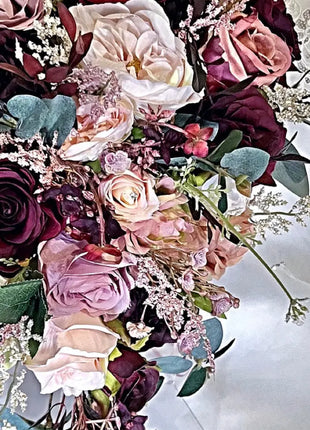 Silk Rose, pheasant feather Bride Bouquet Wedding Flowers | black, pink & Ivory image 5