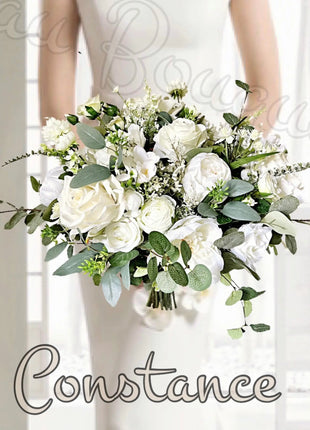 Artificial Rose, Peony in White, Ivory Round Spray silk Bridal Bouquet image 0