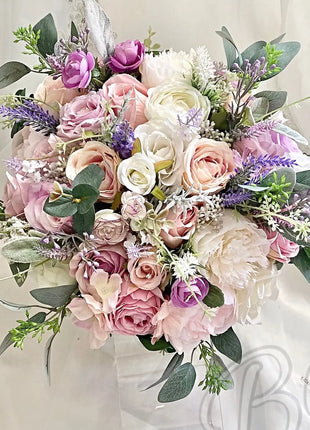 Silk Artificial Rose bouquet mauve, blush, lilac, Ivory round  Bridal flowers image 4