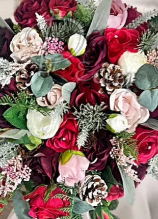 Artificial Wedding Flowers in Burgundy Red Cascading wintry Bridal Bouquet image 3