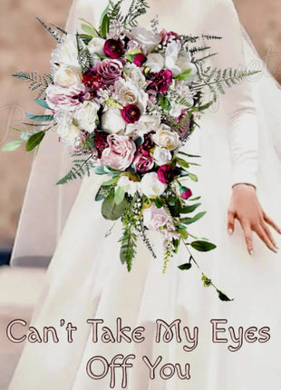 Teardrop Bridal Bouquet, Artificial Wedding Flowers in Burgundy, Pink, ivory image 0