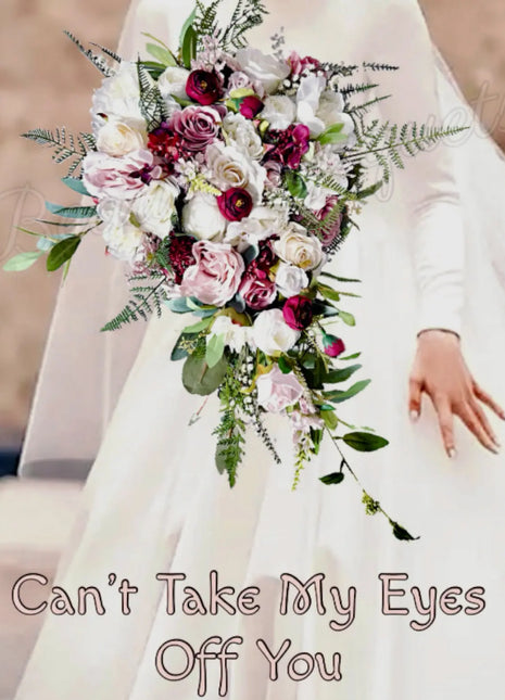 Teardrop Bridal Bouquet, Artificial Wedding Flowers in Burgundy, Pink, ivory image 0