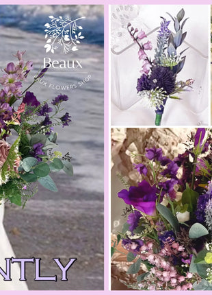 Scottish wildflowers, thistle  Bridal Bouquet Wedding Flowers mauve, purple image 3