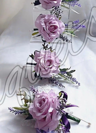 Silk Artificial Rose bouquet lavender,, lilac, Ivory round  Bridal flowers image 1