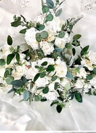 Artificial Roses, Peonies in White Ivory Round Spray Bridal Bouquet Wedding Fl image 2