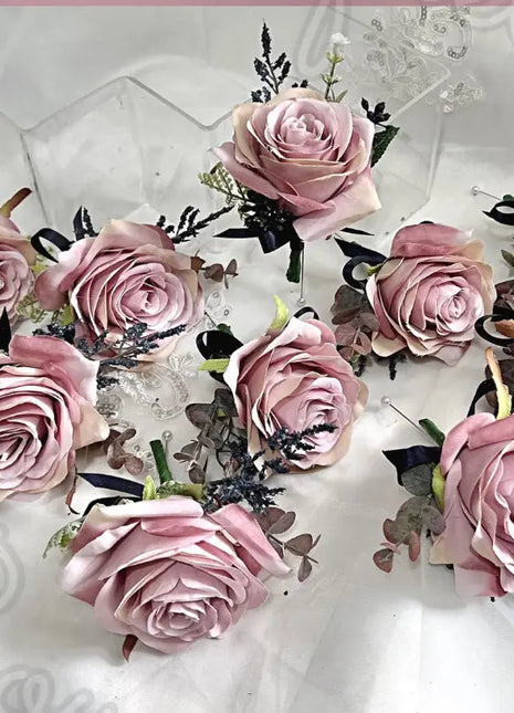 Silk Artificial Rose bouquet mauve, blush, navy, Ivory round  Bridal flowers image 1