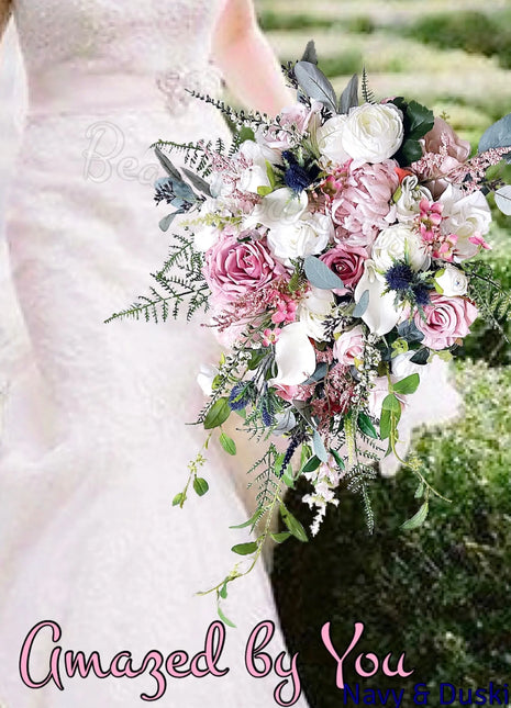Scottish Dusky mauve  rose bridal bouquet, teardrop silk wedding flowers image 0