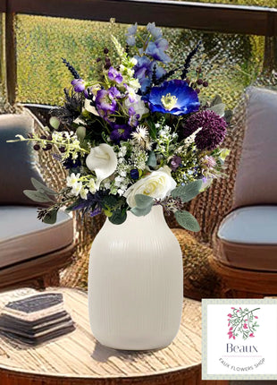 Faux Floral Arrangement in Purple Scottish Thistle, Heather Vase Decor  image 0