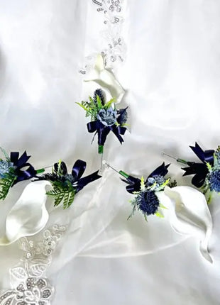 Silk Cascade  Bridal Bouquet Roses, Peony inBlue,  navy, Ivory image 2