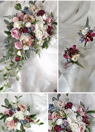 Brides Scottish Wedding cascade Bouquet Dusty Mauve, Burgundy Faux  Flowers image 7