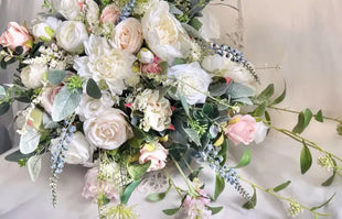 Wedding flowers in white|, blush, blue silk rose peony Cascading bride bouquet image 14