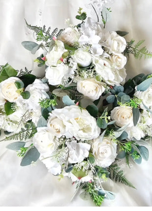 Artificial Wedding Flowers  Rose, peony in White Ivory Cascading Bridal Bouquet image 3