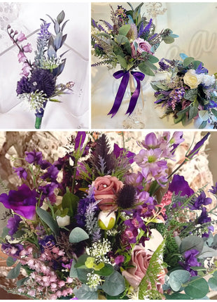Scottish wildflowers, thistle  Bridal Bouquet Wedding Flowers mauve, purple image 4