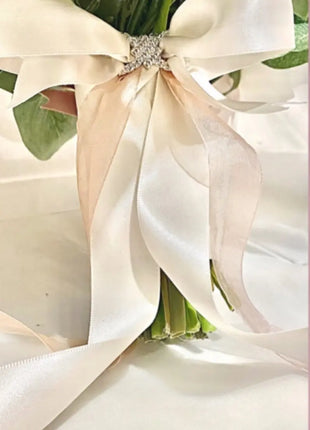 Artificial Wedding Flowers Bridal peony Bouquet in White, Ivory, Pink & Blue image 3