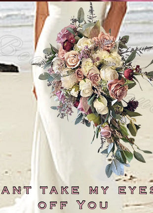 Teardrop Bridal Bouquet, Artificial Wedding Flowers Burgundy, Pink ivory image 0