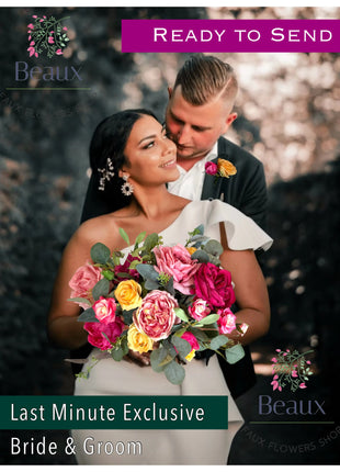 Ready to Send in Cerise & yellow rose bridal flowers | Peonies| groom buttonhole image 0