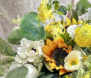 Silk sunflower, rose bouquet - yellow, amber, blue, Ivory round  Bridal flowers image 6